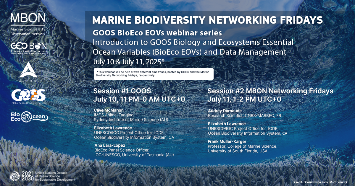 Marine Biodiversity Networking Fridays || GOOS BioEco EOVs webinar series Introduction || to GOOS Biology and Ecosystems Essential Ocean Variables (BioEco EOVs) and Data Management